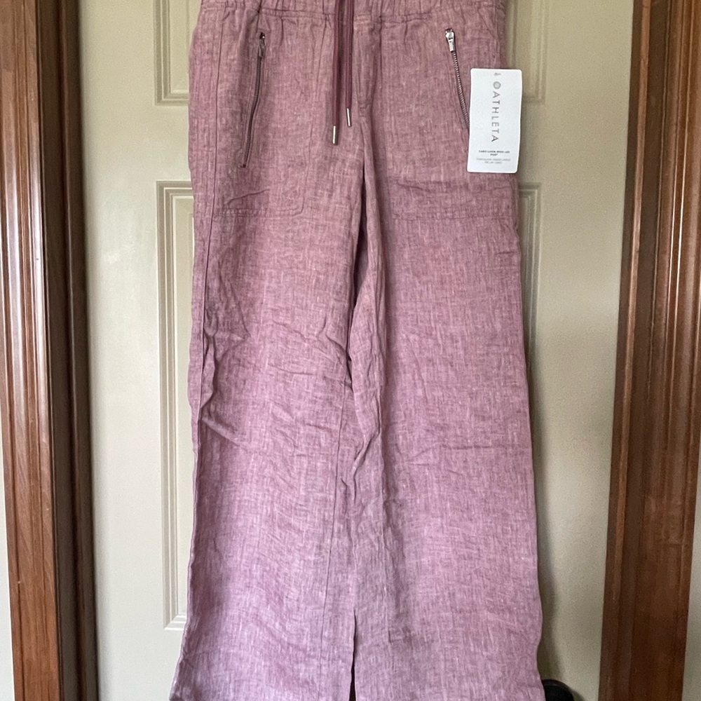 Athleta Mauve Linen Wide Leg Pants